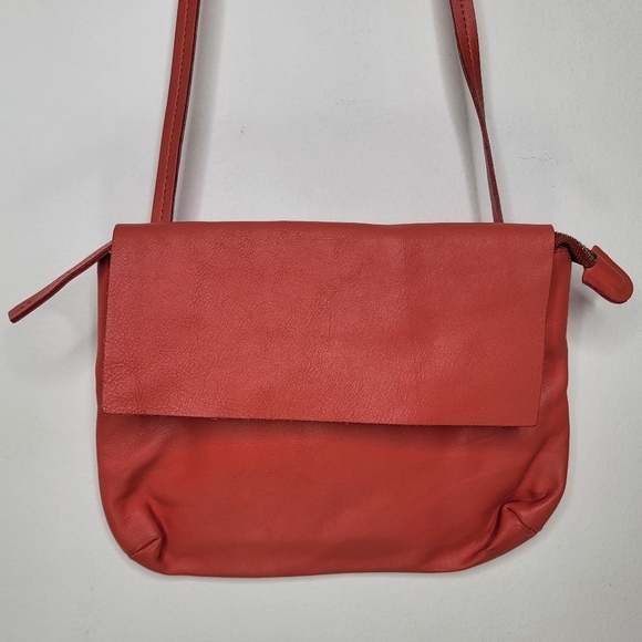 Artisanal Mini Crossbody Bag Boho Supple Leather Coral Non Adjustable Thin Strap - Picture 2 of 11
